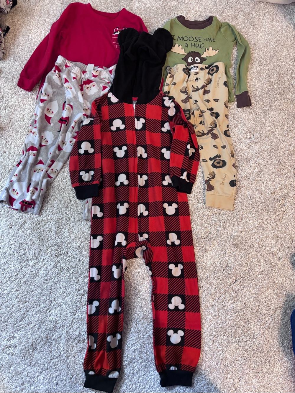 Kids 4T Jammie’s lot - Red Buffalo Plaid Mickey Hooded onesie